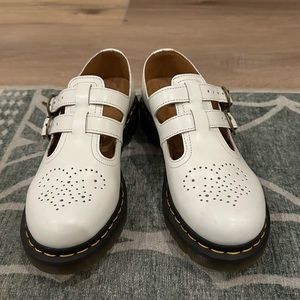 Dr. Martens '8065' White Leather Mary Jane Shoes